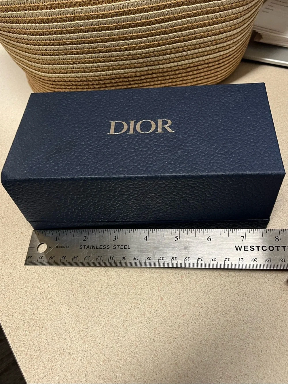 Authentic Dior Blue Textured Sunglasses Case with Gold Logo